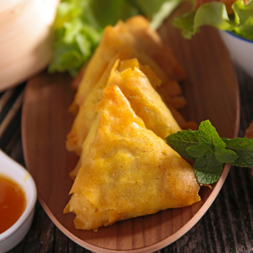 Curry Chicken Samosa, Indian Snack, Spicy Treat, Street Food, Curry Flavor