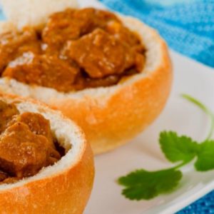 Beef Bunny Chow, South African Cuisine, Street Food, Beef Curry, Bread Bowl